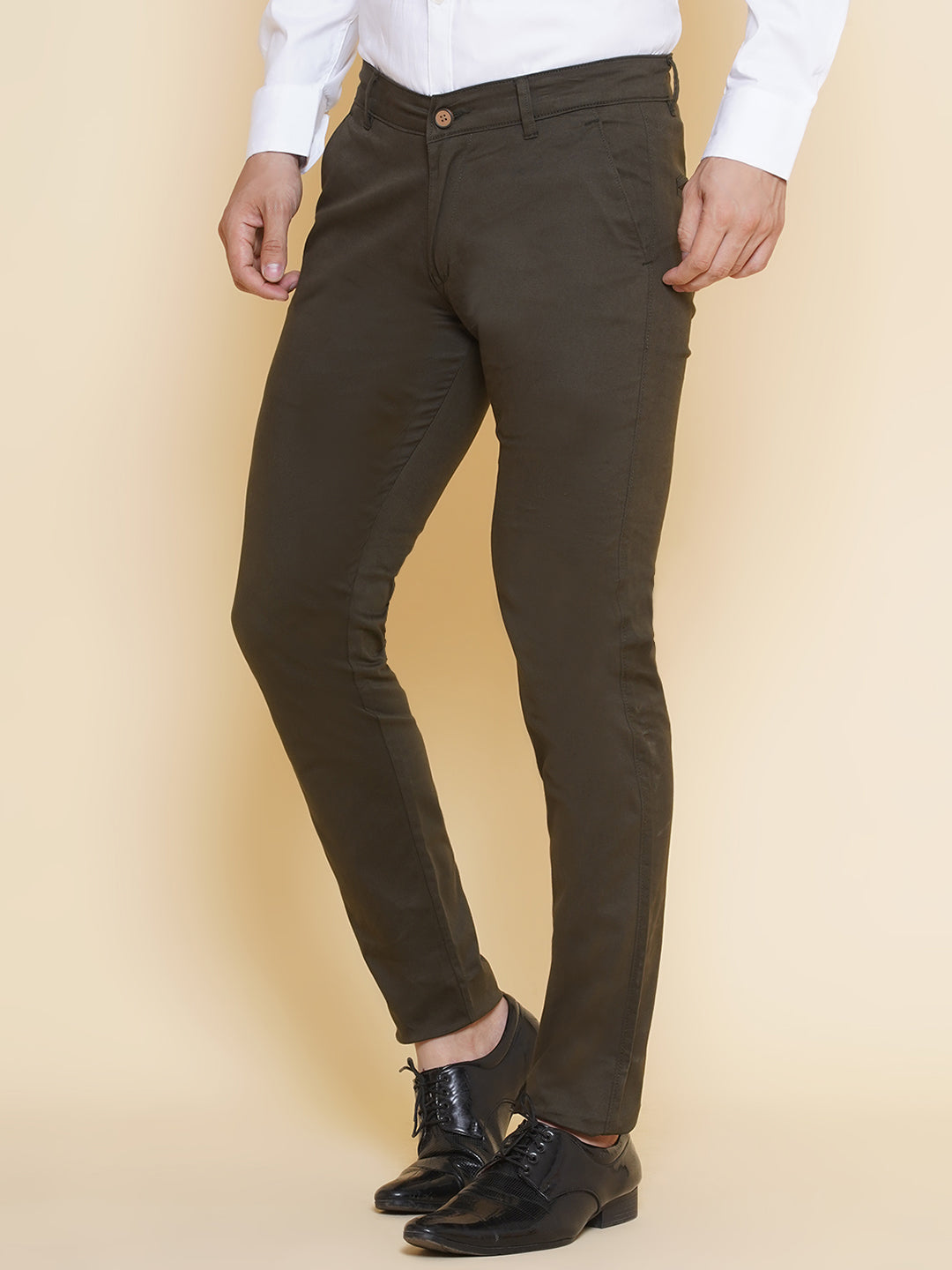 Louis Monarch Men Regular Fit Olive Pure Cotton Trousers